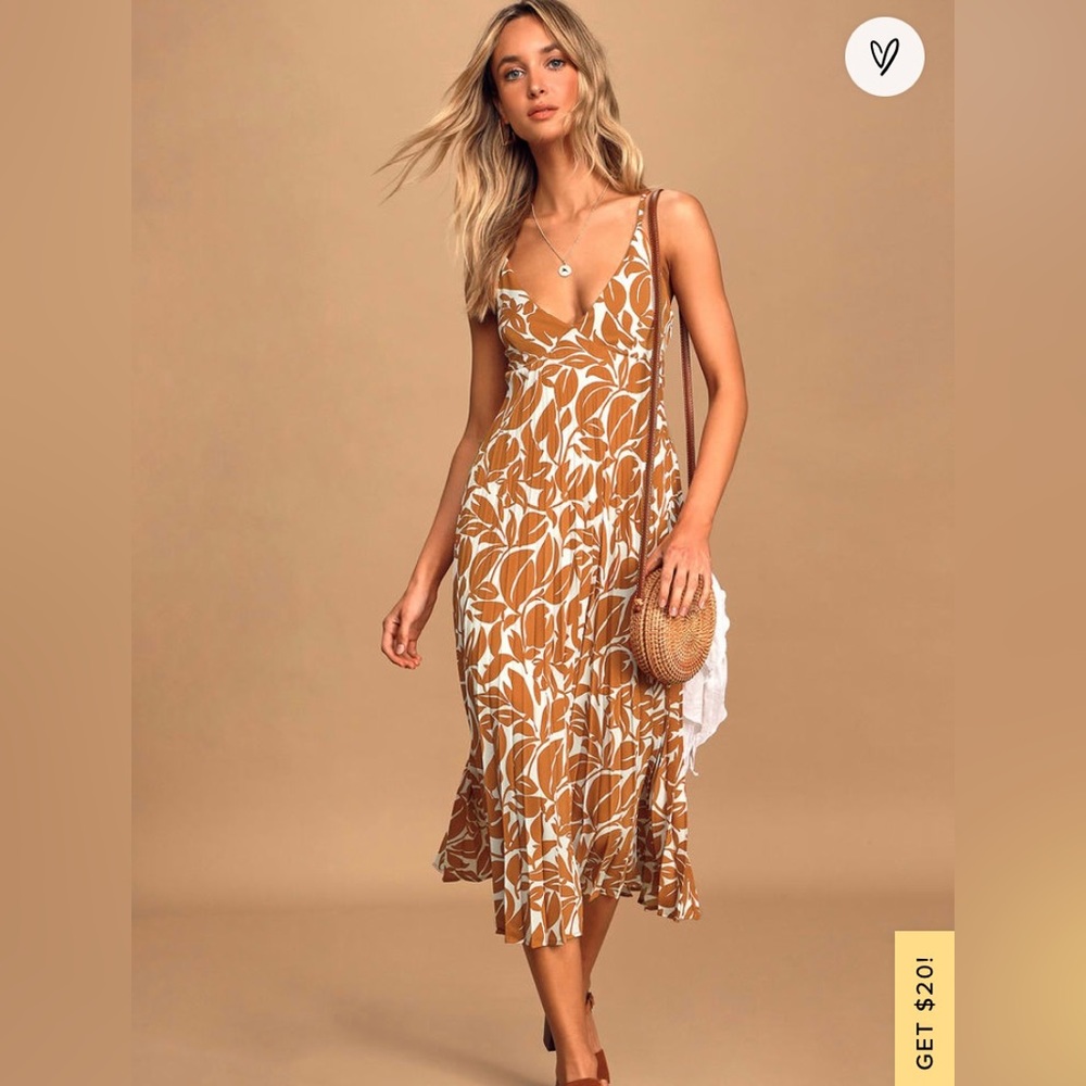 Lulus Admiring You Brown and White Floral print dress
